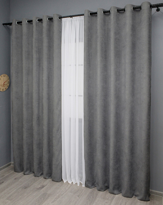 Комплект штор на люверсах VR-Textil Мікровелюр Petek № 1485ш 150х270 см 2 шт Сірий (37-0214) Київ - фото 4