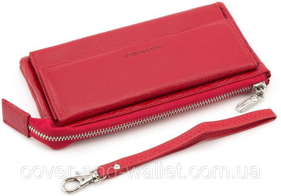 Женский кожаный кошелек клатч красного цвета на магнитах и молнии Marco Coverna MC 6052-2 Киев - изображение 4