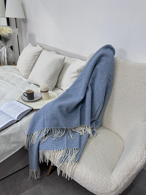 Vladi Плед Vladi 140х200 см Familia із супертонкої вовни з кашеміром Новозеландський блакитний Коломия - фото 4