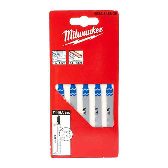 Полотна для лобзика T118A MILWAUKEE, 75мм/ крок зуба 1,2, (5шт), (універсальні) Одеса