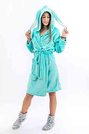 Теплый халат с ушками  для подростков, ментоловый Киев