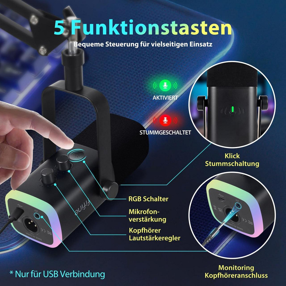 Микрофон динамический стриминговый потоковый с кронштейном RGB-подсветкой для студии подкастов гейминга ПК Киев - изображение 3