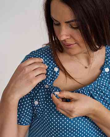 Сорочка домашня для вагітних — синя в горошок Nicoletta 7374 M Київ