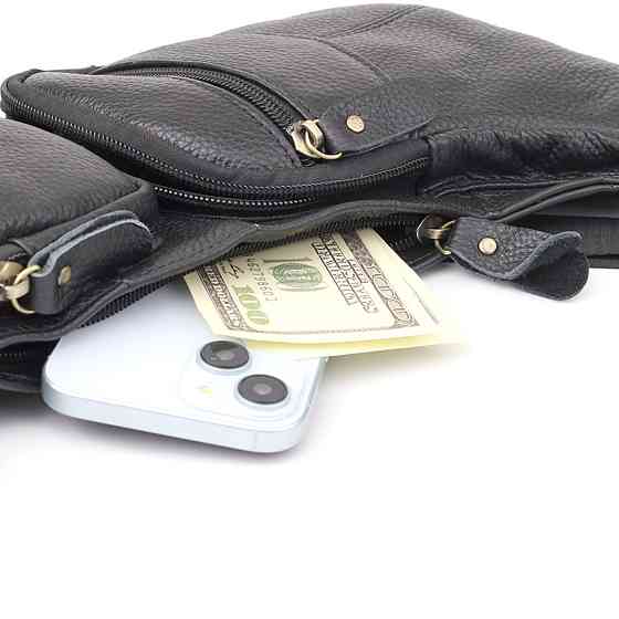 Сумка для мужчин с большим количеством карманов из натуральной кожи Vintage 22957 Черный Киев