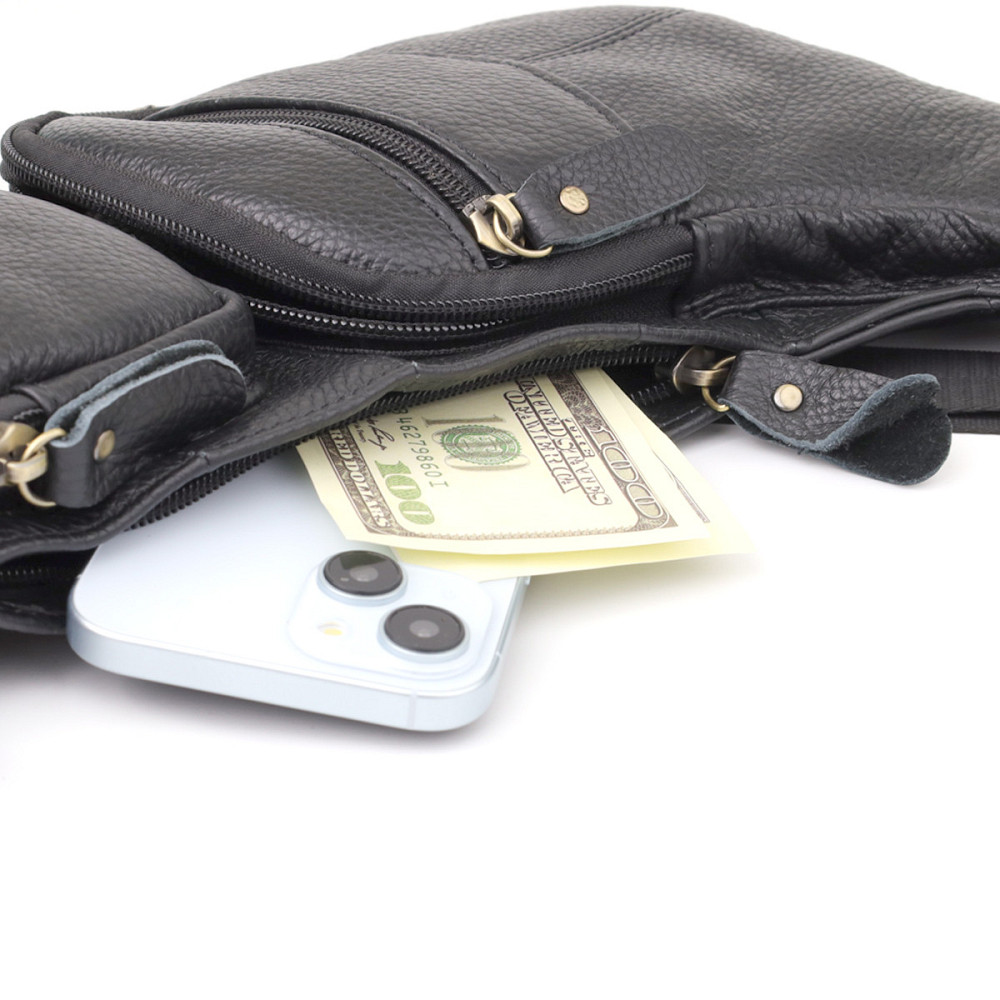 Сумка для мужчин с большим количеством карманов из натуральной кожи Vintage 22957 Черный Киев - изображение 4