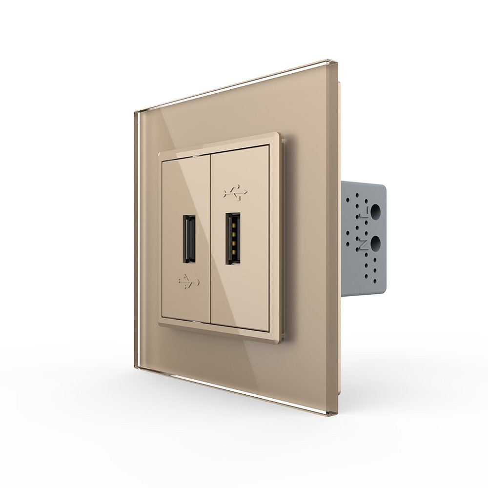 Розетка подвійна USB з блоком живлення Livolo золото скло (VL-C792U-13) Коломыя - изображение 5