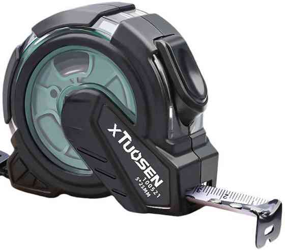 Рулетка будівельна вимірювальна 5м, прогумована з метричною шкалою з автоматичним замком, протиударна чорно-зелена Кам'янець-Подільський