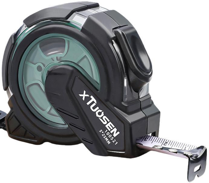 Рулетка будівельна вимірювальна 5м, прогумована з метричною шкалою з автоматичним замком, протиударна чорно-зелена Кам'янець-Подільський - фото 2