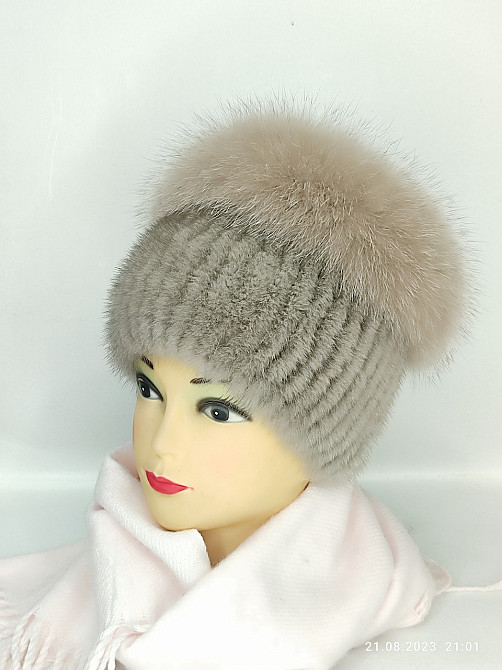 Меховая женская шапка кубанка Лиа Бежевый Харьков - изображение 4
