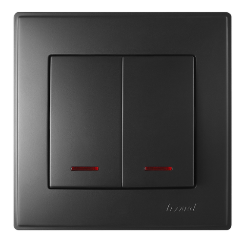 LESYA антрацит Вимикач внутрішній 2кл з підсвічуванням Лезард Житомир