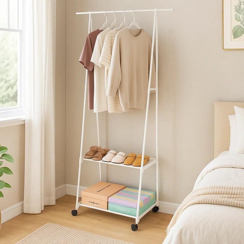 Вешалка для одежды высота 151 см напольная с полкой для обуви металлическая белая Каменец-Подольский - изображение 1