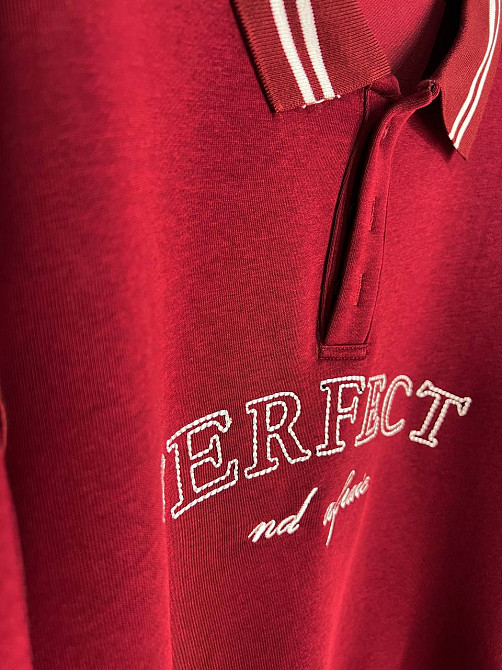 Світшот жіночий A-N 25067 поло з комірцем гудзики оверсайз з аписом вишивкою PERFECT one size, бордо Одеса - фото 3