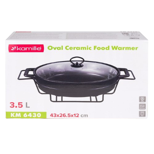 Марміт овальний 3,5л 43*26,5*12см скляна кришка + метал.підставка чорний 6430 KAMILLE Житомир - фото 5