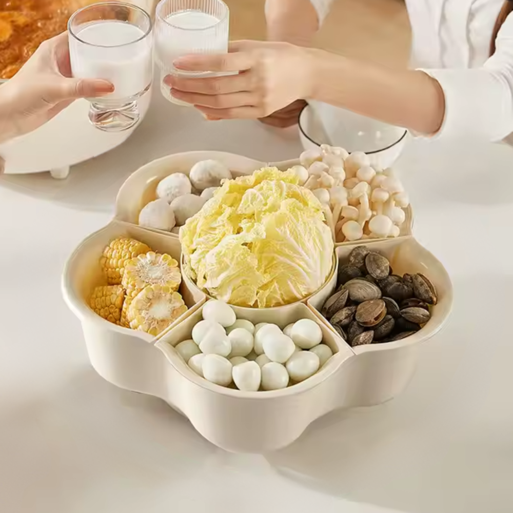 Контейнер для сервировки с 6 отделениями, пищевой органайзер с вращающейся конструкцией, бежевый цвет Каменец-Подольский - изображение 1