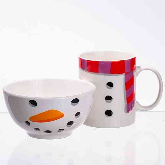 Yiwu Набір порцелянова чашка з піалою Snowman 350 (мл) чашка на подарунок новорічна для чаю та Коломия
