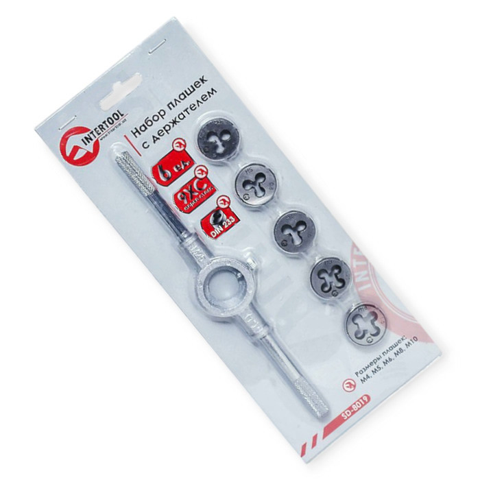 Набор плашек с держателем 6шт (М4,М5,М6,М8,М10) блистер Мукачево - изображение 1
