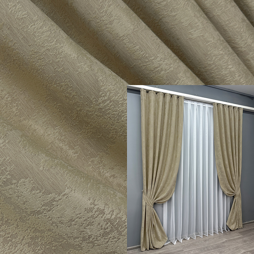 Комплект готовых штор VR-Textil Жаккард Sultan XO № 1284ш Золотистый 200х270 см 2 шт (32-048) Киев - изображение 1