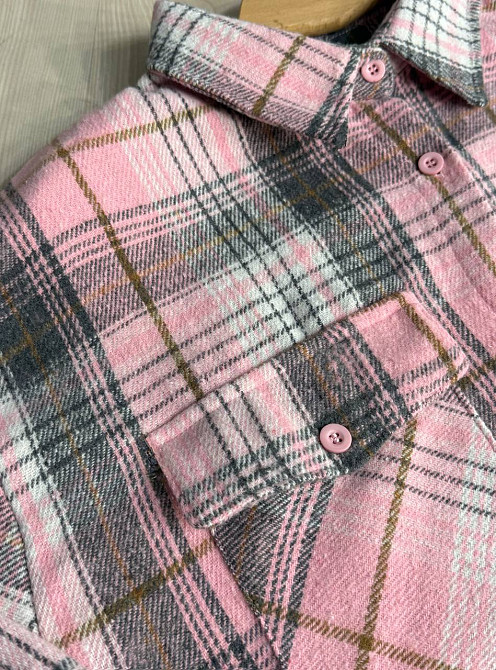 Рубашка женская YZY 223 клетчатая оверсайз теплая байка, розовый, one size Киев - изображение 2