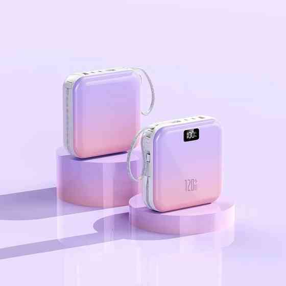 Мини-повербанк 10000 mAh с быстрой зарядкой 22.5W, с Power Delivery 20W и встроенными кабелями Lightning и Type-C,purple Каменец-Подольский