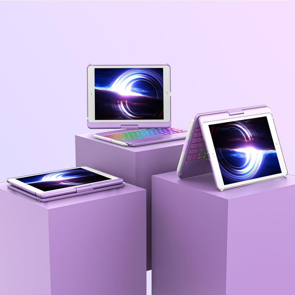 Кейс з клавіатурою для ipad 10.2 дюймів 9 8 7 покоління bluetooth підсвітка трекпад тримач для стилусу фіолетовий Київ - фото 7