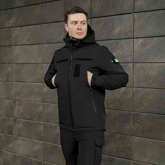 Мужская черная демисезонная куртка Pobedov Motive с липучками Киев
