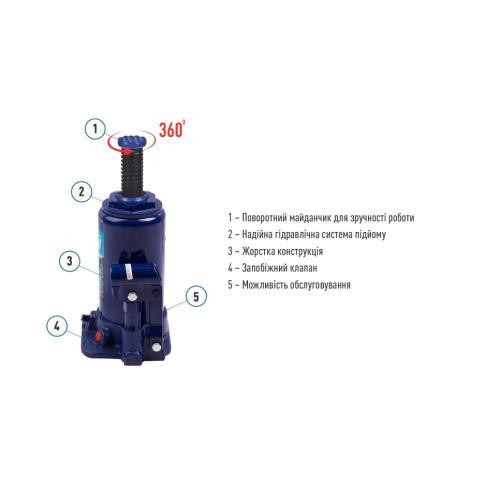 Телескопический гидравлический домкрат 10 т, высота подъема 195-375 мм, 5,9 кг, Iron Hand IH-195357D в картонной упаковке Харьков - изображение 5