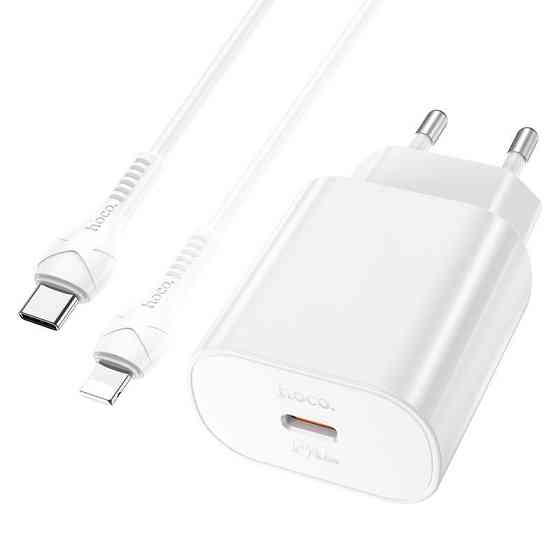 Мережевий зарядний пристрій з кабелем HOCO N22 Jetta PD25W charger set (Type-C to iP)(EU) White Одеса