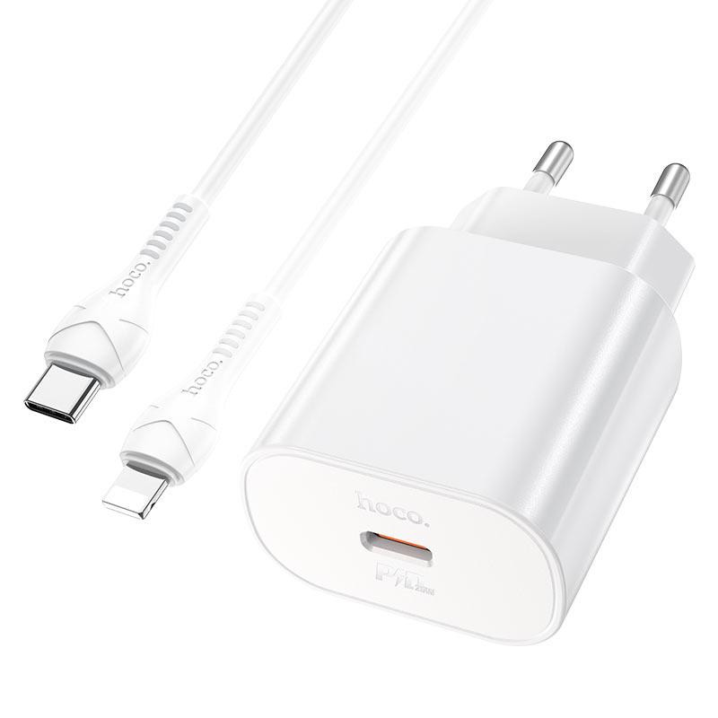 Мережевий зарядний пристрій з кабелем HOCO N22 Jetta PD25W charger set (Type-C to iP)(EU) White Одеса - фото 1