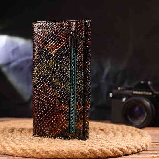 Горизонтальний жіночий гаманець з натуральної шкіри з тисненням під змію Різнокольоровий (CANPELLINI) Київ