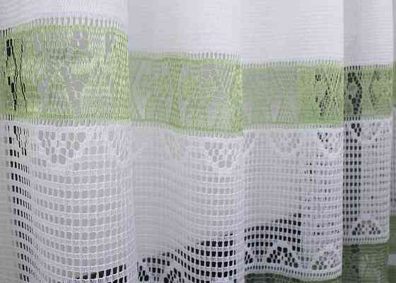 Тюль сітка VR-Textil Juli № 1150т Арка на кухню колір білий з зеленим 200х155 см (53-0226) Київ