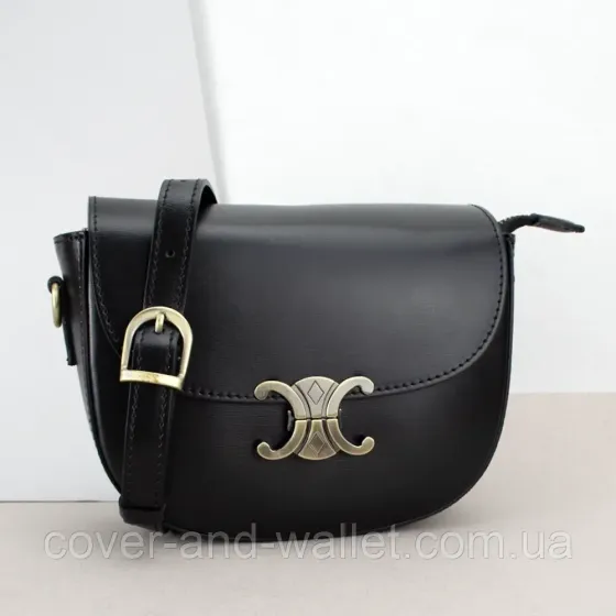 Напівкругла жіноча сумка крос-боді з гладкої шкіри чорного кольору Virginia Conti Київ