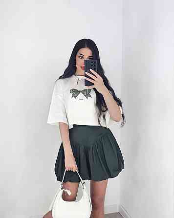 Женский летний романтичный костюм двойка: футболка и юбка турецкий кулир + коттон Хаки, 42/44 Одесса