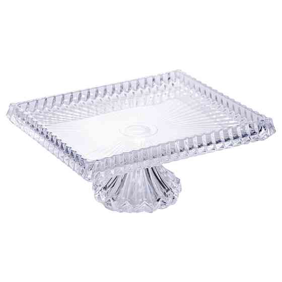 Прямоугольная стеклянная тортовница на ножке 30×25 см Киев