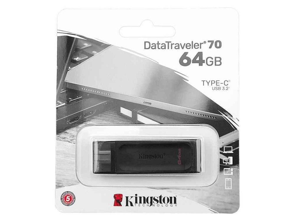 Флешка USB 64GB 3.2 Data Traveler 70 Type-C чорна (ТІЛЬКИ Type-C) ТМ Kingston Київ - фото 1
