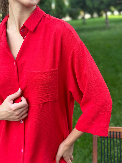 Костюм-двійка жіночий літній креп-жатка Червоний L Харків - фото 3