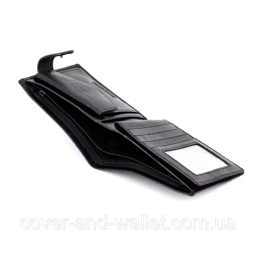 Горизонтальный мужской кошелек из высококачественной кожи черного цвета на кнопке Marco Coverna BK 010-823 Киев - изображение 8
