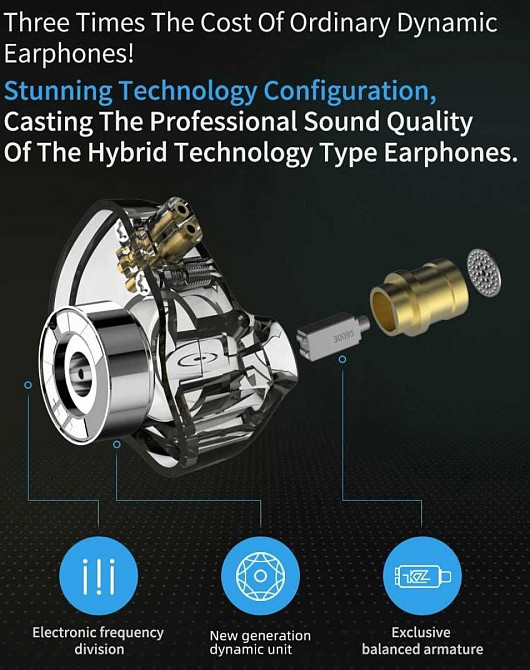 [KZ ZSN Pro] Навушники гібридні арматурні [1DD + 1BA] з мікрофоном. Киев - изображение 6