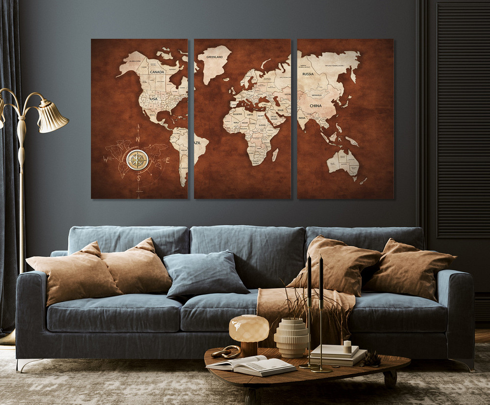 Модульна картина у вітальню/ спальню     Мапа світу      ART-055_3A 70х130 см Київ - фото 3