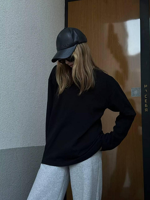 Жіночий базовий оверсайз лонгслів турецький кулір Чорний Одеса - фото 1