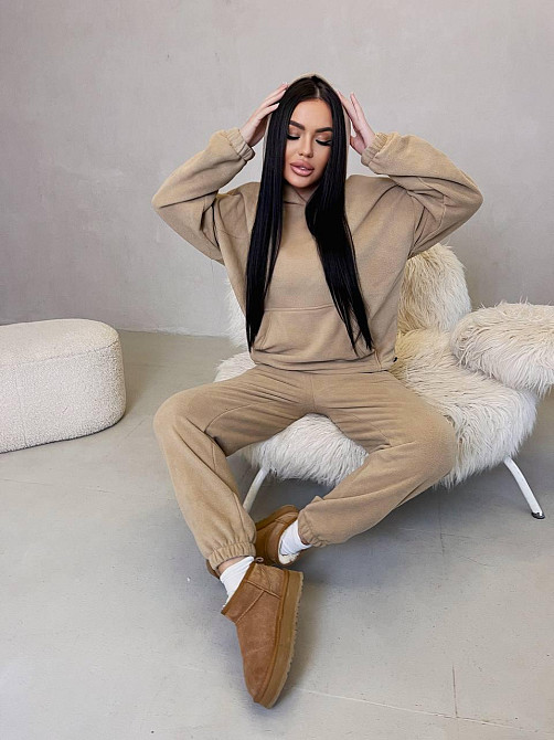 Женский теплый прогулочный костюм двойка: худи и штаны двусторонний флис Беж, 42/44 Одесса - изображение 8