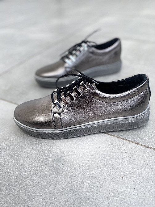 Injers Сліпони жіночі INJERS 195 срібні (весна-осінь, шкіра натуральна) (1304) лише 40р. Коломия - фото 1