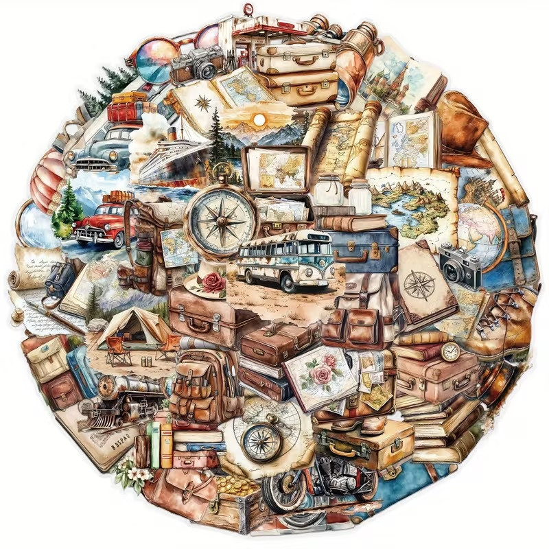 Набор прозрачных стикеров 50 шт. в ретро-стиле с путешествиями – винтажные наклейки для декора Киев - изображение 1