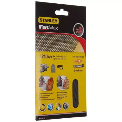 Сітка абразивна Stanley шліфувальна, 100х165 мм, 3 листи, 240 мкм для KA280, BEW200 (STA39102) Вінниця - фото 1