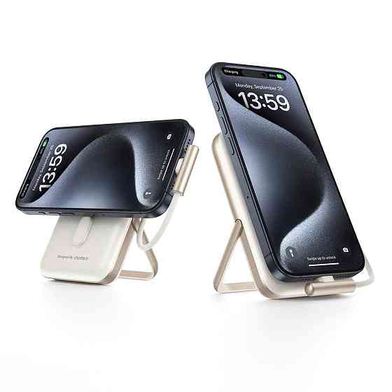 Повербанк 10000mAh Choetech B735 White QC3.0 PD3.0 бездротова магнітна зарядка, вбудований кабель, підставка (43-00150) Київ