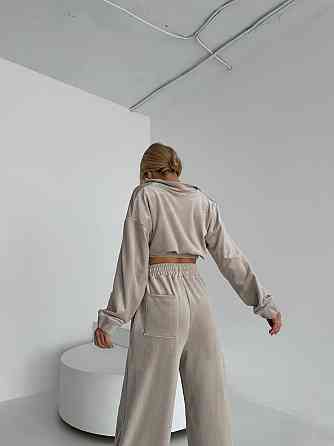 Женский велюровый прогулочный костюм двойка: кофта и брюки Бежевый, 44/46 Одесса