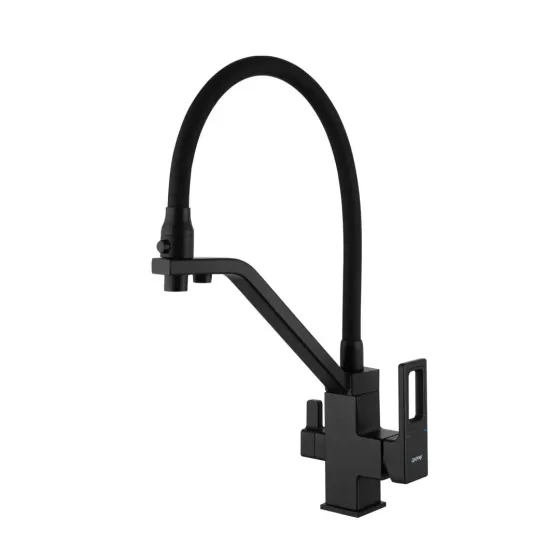 Змішувач для кухні з підключенням до фільтру GAPPO G4317-6 з гнучким виливом, чорний Київ