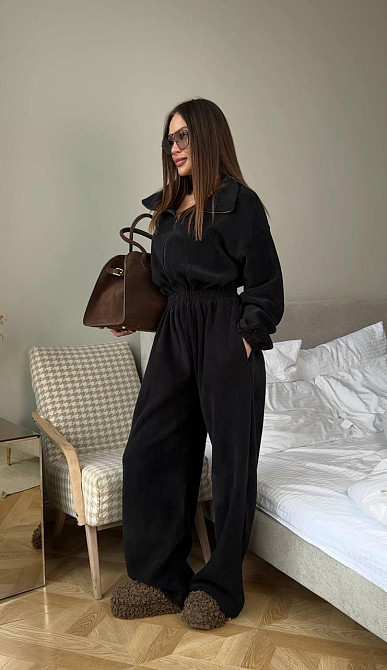 Стильный женский изящный комбинезон двусторонний флис. Черный, 42/44 Одесса - изображение 3
