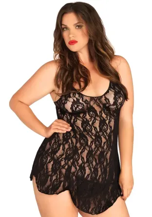 Пеньюар Leg Avenue Rose Lace Flair Chemise Black Plus Size Львов