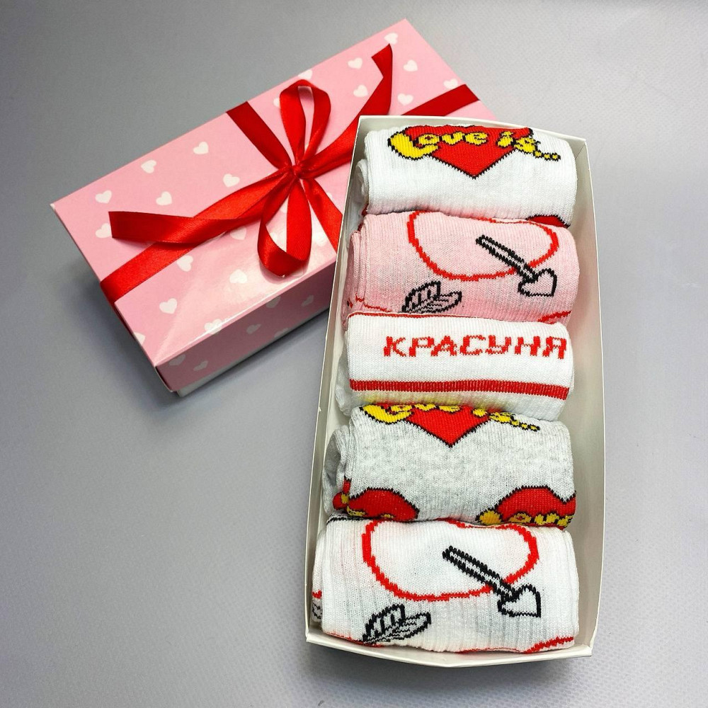 Набор женских носков в подарочной коробке 5 пар с рисунками разные цвета Одесса - изображение 4