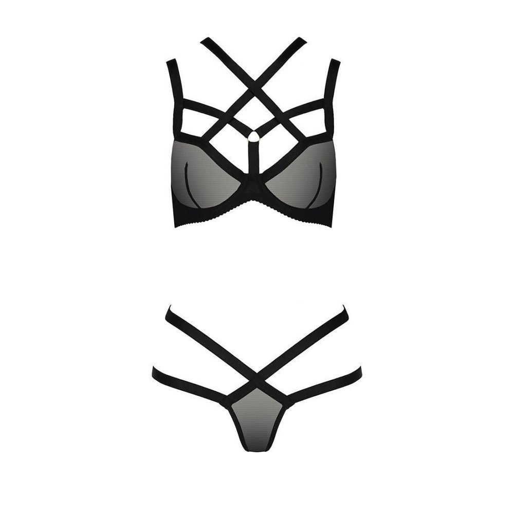 Комплект белья Passion Exclusive HAGAR SET S/M, black, стрепы, трусики и лиф Sex Aura Киев - изображение 5